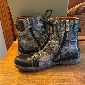 Spring Step - L’Ariste Collection Floral Lace-Up Ankle Boots with Zipper